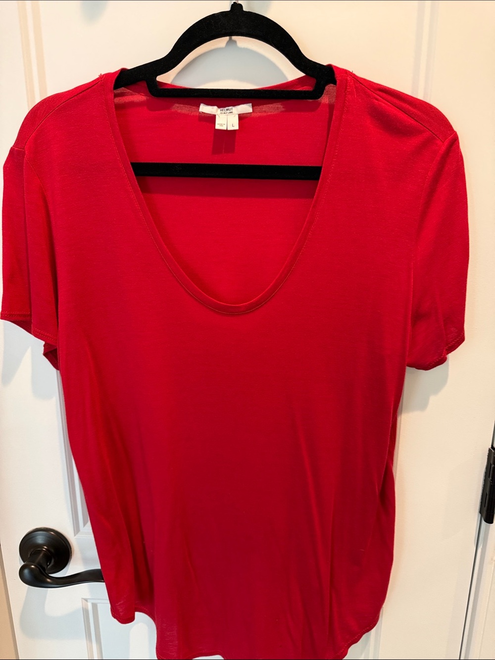 Helmut Lang Red Scoop Neck Short Sleeve Tee